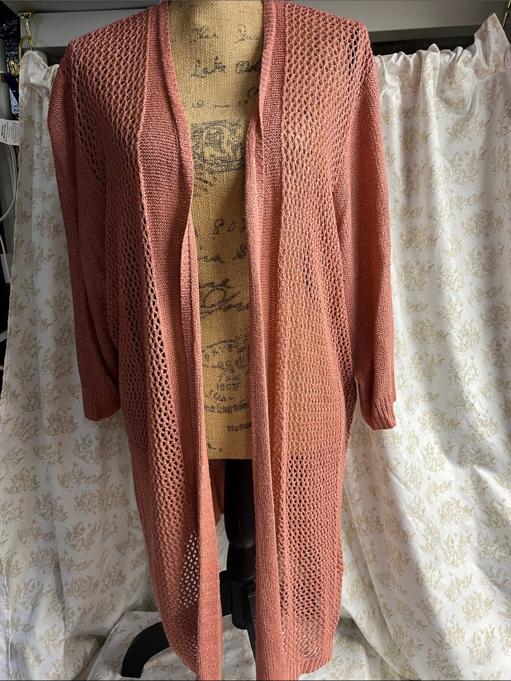 Lane Bryant Open-Front Long Knit Cardigan - Dusty Rose
